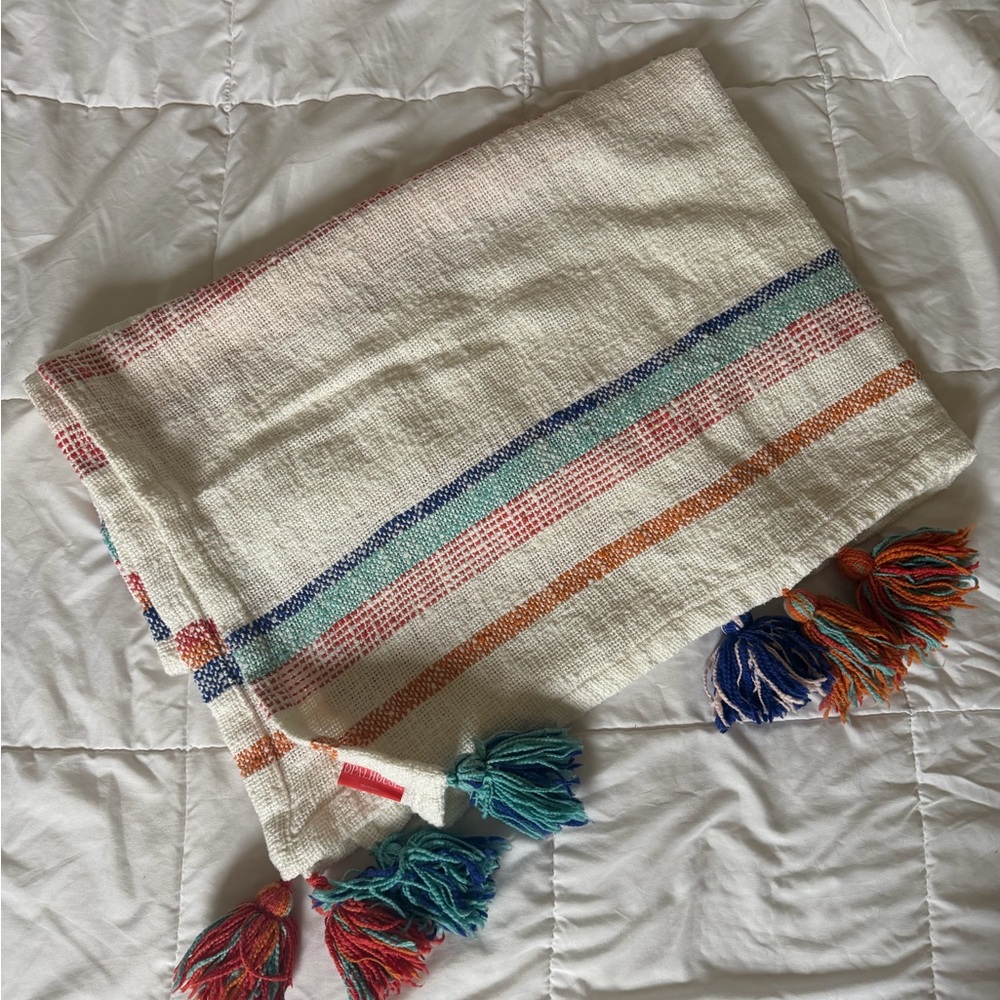 Opalhouse Cream and Multicolor Striped Pillow with Tassels